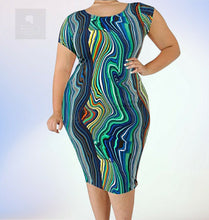 Load image into Gallery viewer, Abstract Curves Dress in bold abstract print, front view