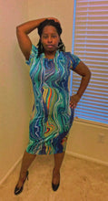 Load image into Gallery viewer, Abstract Curves Dress showing curve-hugging fit, side view
